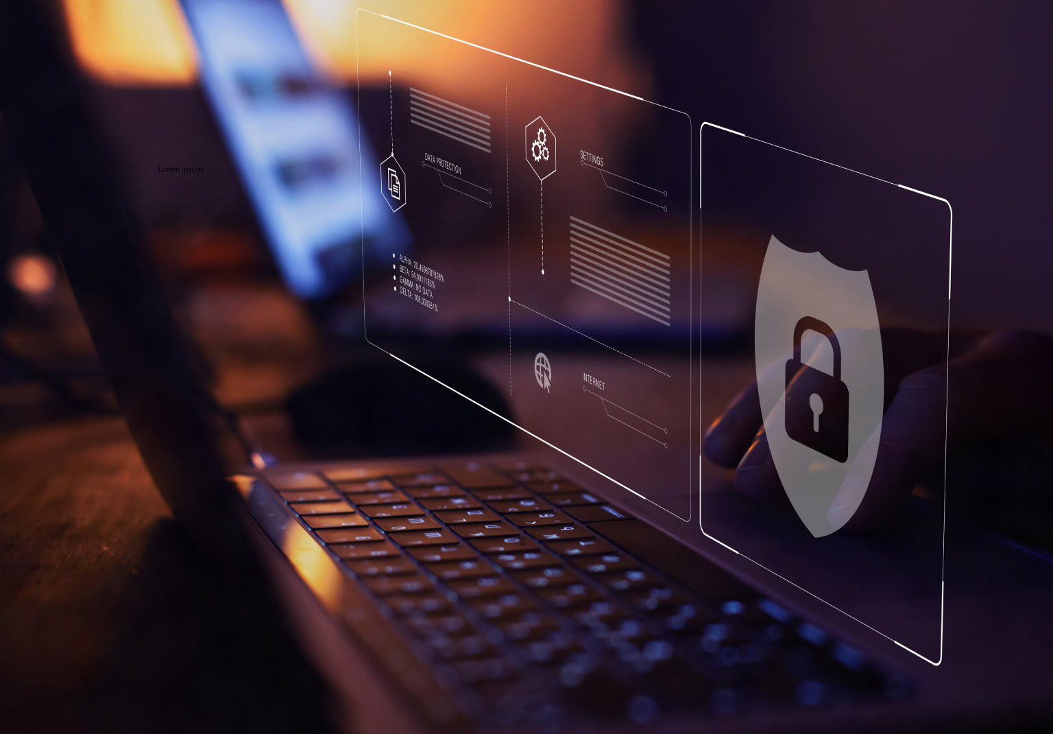 Padlock and shield over a laptop data protection interface, representing GDPR data disposal